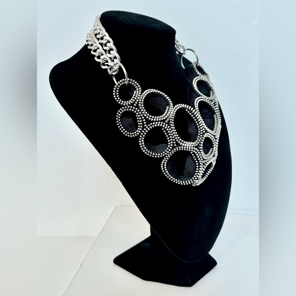 Elegant Silver and Black Statement Necklace.